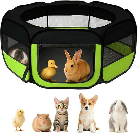 UWE Extra Large Small Animal Playpen, XL Portable Pet Playpen for Rabbit, Kitten, Guinea Pig, Hamster, Puppy – Waterproof Foldable Mesh Tent with Zipper Cover, Indoor Outdoor Use,Light Green