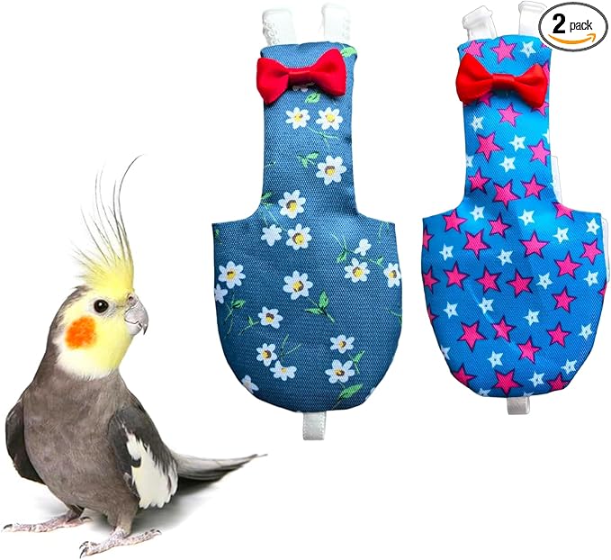 UKJENT Bird Diaper Protective Parrot Nappy 2 Pack, Reusable Flight Suit with Waterproof Inner Layer, Washable Cute Urine Wet Suit for Parrots(M)