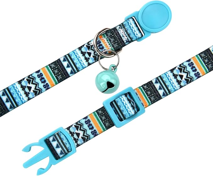 MarukoPet Cat Collar Breakaway with Bells, 3 Pack Girl Boy Pet Cat Collar with Bohemia Floral Tribal Geometric Patterns, Adjustable 7.5-12 Inch, with Safety Buckle for Kitten Cat(Set B)