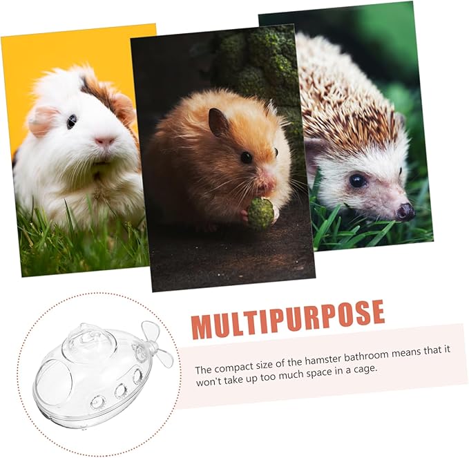 Hemoton Transparent Submarine-Shaped Hamster Sand Bath Box for Small Pets Multi-Functional Sand Bathroom and Toilet Accessory for Hamsters Mice and Chinchillas