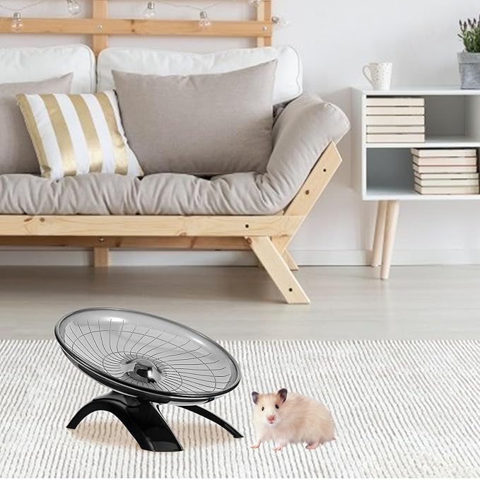 PRETYZOOM Silent Flying Saucer Running Wheel for Hamsters and Chinchillas, Noise-reducing Small Pet Exercise Wheel, Black Hedgehog and Guinea Pig Compatible