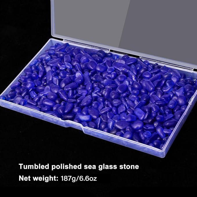 QEQEKAKA Sea Glass Stones for Crafts 0.5LB Dark Blue Pebble Gemstones Bulk | Small Glass Stones for Beaching Wedding DIY Decor Aquarium Turtle Tank Vase Filler (187g/6.6oz)