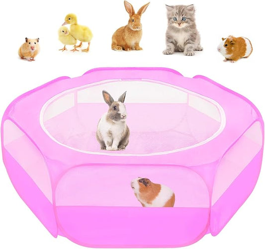 Amakunft Small Animal Playpen with Mesh Cover 47x23.6x15in – Portable Pop-Up Bunny Play Pen| Foldable and Breathable Indoor Outdoor Chick Brooder Box for Guinea Pig, Hamster, Rabbit, Kitten