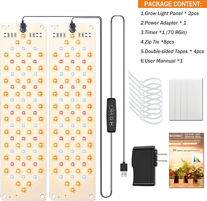 Rocoking Grow Lights for Indoor Plants,Ultra-Thin Panel Grow Lamp,158LEDs Full Spectrum Grow Lights for Under Cabinet Plant, Grow Lamp with 3/9/12H Timer,10 Dimmable Levels for Plants Growing