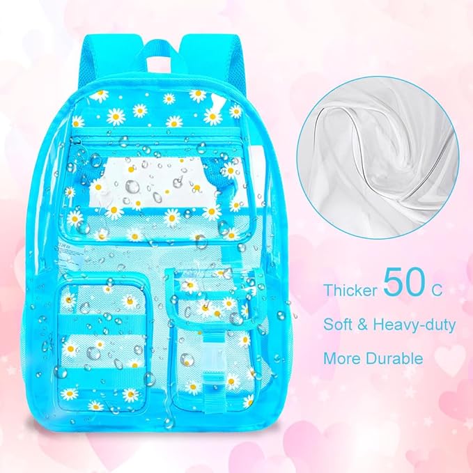 CCJPX 3Pcs Clear Backpack for Girls, School Transparent Bookbag, Heavy Duty See Through Backpacks for Teens Elementary