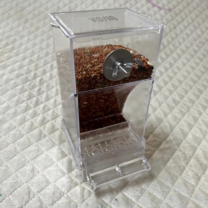 Clear Acrylic Bird Feeder, No Mess Automatic Cage Dispenser for Small Medium Birds, Gravity Food Container Seed Bowl for Parakeet Cockatiel Canary Lovebird Parrot Finches
