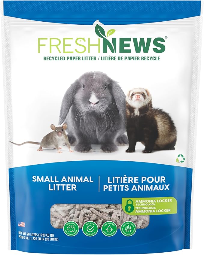 Fresh News Recycled Paper Small Animal Litter Bedding, 20 Liters, Packaging May Vary