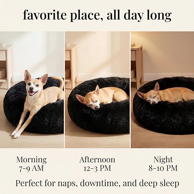 nononfish Puppy Beds for Small Dogs Washable 19" Black Calming and Anxiety Pet Beds Fluffy and Plush Durable Small Dog Bed