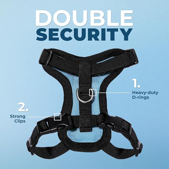 Voyager Escape-Proof Step-in Lock Cat Harness & 5ft Neoprene-Handle Leash Set All-Weather Mesh with Reflective Stitching for Small to Large Cats by Best Pet Supplies, Baby Blue/Black Trim, XXS
