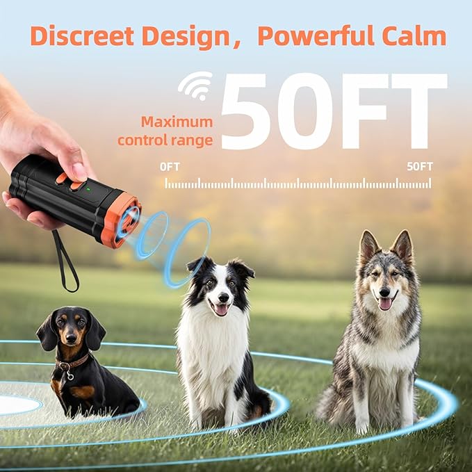 Dog Bark Deterrent Device, 3X Stronger Ultrasonic Anti Barking Device with 50FT Range, Humane No-Bark Trainer, Rechargeable for Indoor & Outdoor Use on Your Own or Neighbor’s Dog (Black)