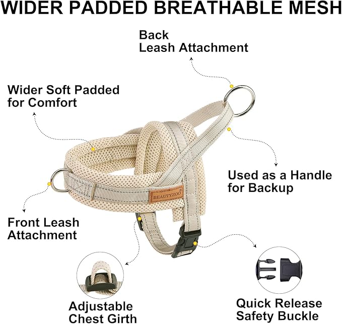 BEAUTYZOO Dog Harness for Large Dogs, No Pull Dog Harness and Leash Set, Soft Breathable Mesh Escape Proof Puppy Vest Harness with Handle, Reflective Lightweight Step in Harness for Girl Boy Dogs, L