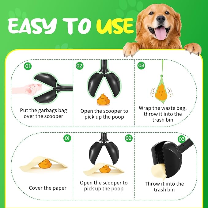 27.5" Dog Pooper Scooper, Pooper Scooper for Large, Medium, Small Dogs, Easy Single-Hand Operation, No More Bending, High-Strength Material, Suitable for Yard, Sand, Grass, and Gravel