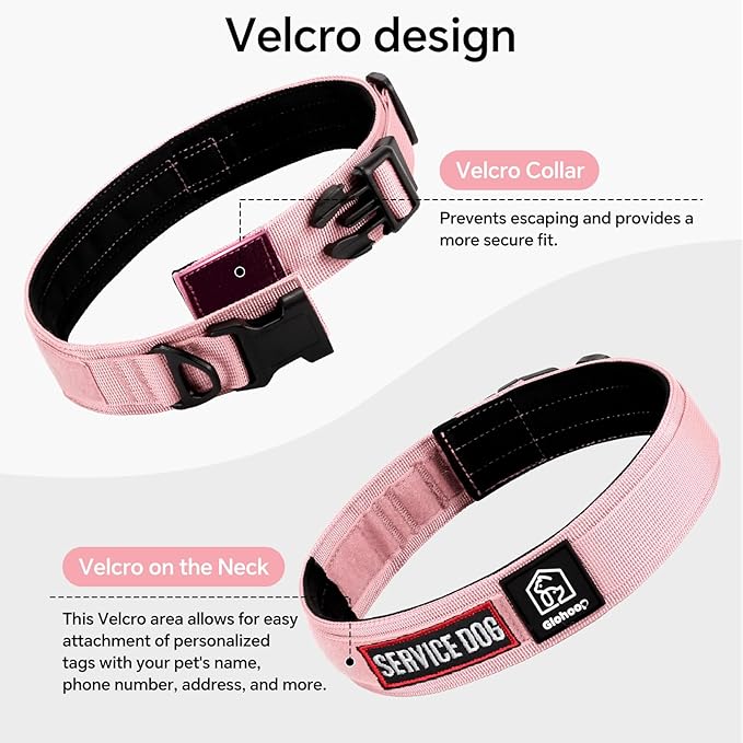 Tactical Durable Dog Collar, Metal D-Ring, Adjustable Heavy Duty Dog Collar with Heavy Quick-Release Buckle for Medium Large Dogs (Pink, M)