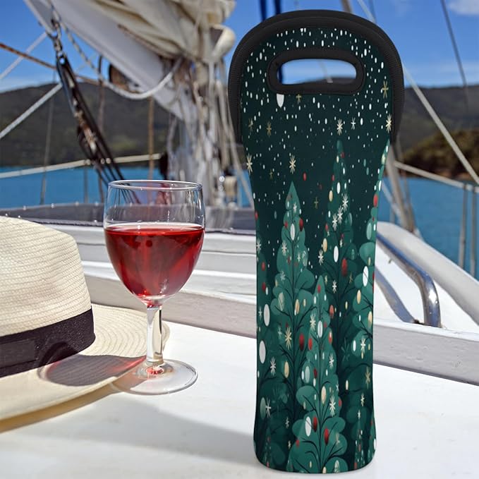 Christmas Tree Wine Bag Single Bottle Wine Tote Bag Neoprene Wine Carrier Bags with Carry Handle Portable Wine Bottle Holder for Travel Party Picnic