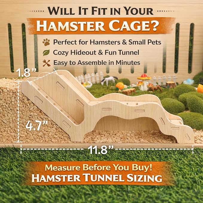 Small Size Hamster Explorer Set - Snap-Together Wooden Burrow with Panoramic Window, Natural Chew-Safe Design & Underground Activity Viewer for Cage Enrichment