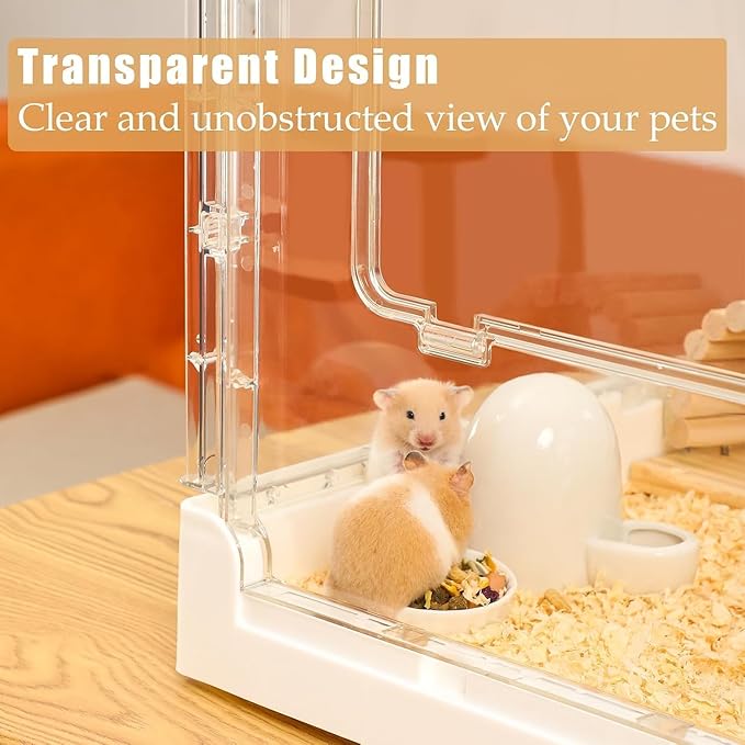 Hamster Cage & Guinea Pig Cages, Acrylic Cage for Small Animal Pets, Large Transparent Gerbil Cage and Habitats, Hedgehog, Dwarf Hamster, Rat, Mouse