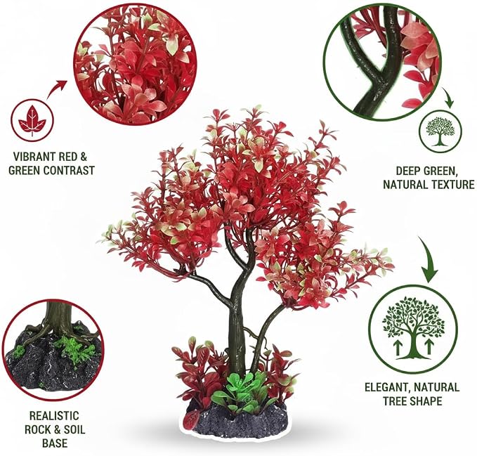 Mipukbay Aquarium Plants Tree - Red & Green Artificial Plastic Fish Tank Decor, Realistic Ornament Safe for Fish & Shrimp, Low-Maintenance Aquascaping Plants for Freshwater/Saltwater Tank Landscaping