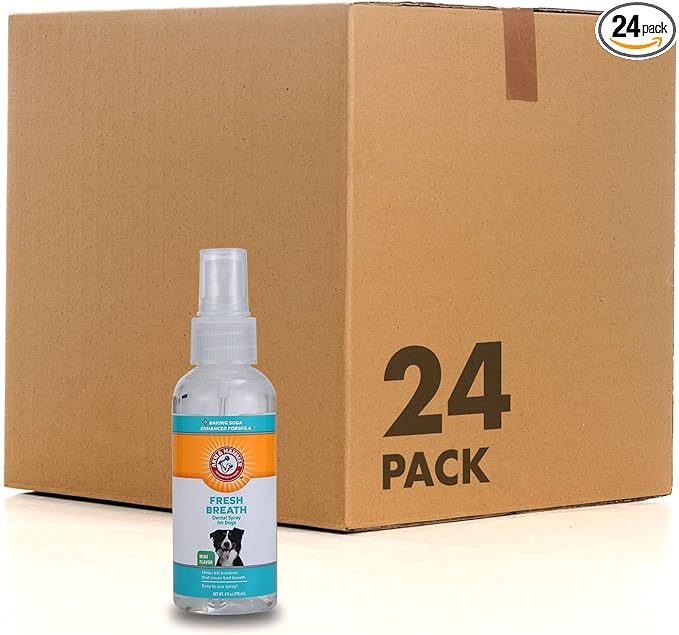 Arm & Hammer for Pets Dog Oral Care Spray, Mint Flavor Breath Freshener with Baking Soda for Brushless Plaque and Tartar Support, Easy Daily Dental Maintenance for Adult Dogs, 4 Fl Oz - 24 Pack