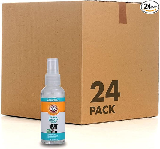 Arm & Hammer for Pets Dog Oral Care Spray, Mint Flavor Breath Freshener with Baking Soda for Brushless Plaque and Tartar Support, Easy Daily Dental Maintenance for Adult Dogs, 4 Fl Oz - 24 Pack