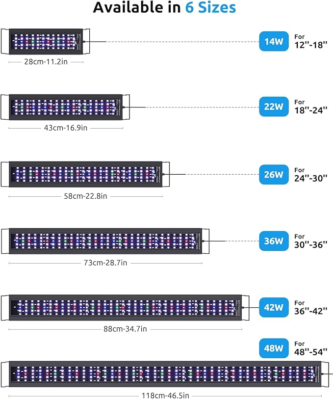 SEAOURA Aquarium LED Light with Thermometer, 24-30in Full Spectrum Lights for Fish Tank, 24/7 Programmable with Power Off Memory, WRGB Custom, 20 Level Dimmable Brightness for Freshwater Aquariums
