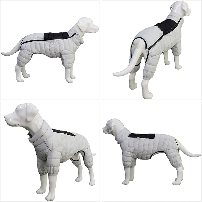 Dog Warm Jacket, 4 Legs Covered, Waterproof Windproof Reflective, Adjustable Outdoor Dog Snow Jacket - Off White XL