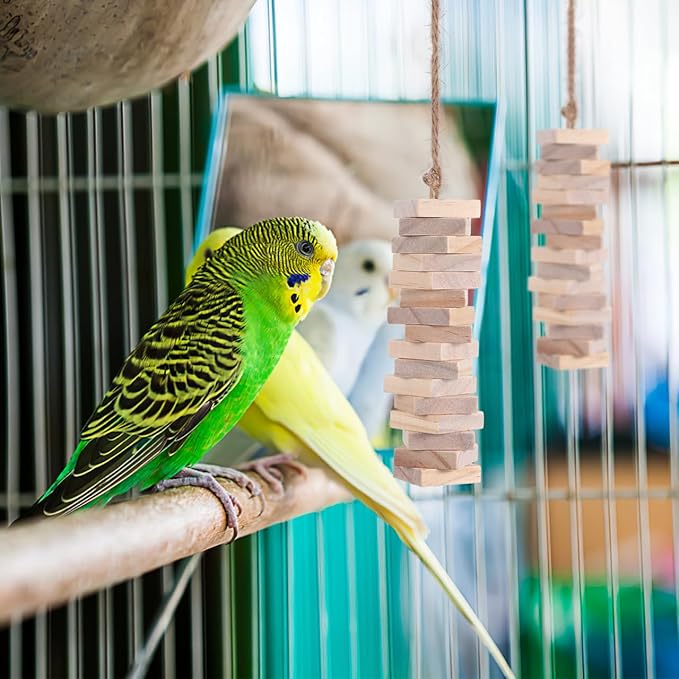 Yardwe Parrot Chewing Blocks 100Pcs Wooden Bird Cage Toys with Hanging Holes for Beak Trimming and Mental Stimulation Suitable for Parakeets Cockatoos Macaws