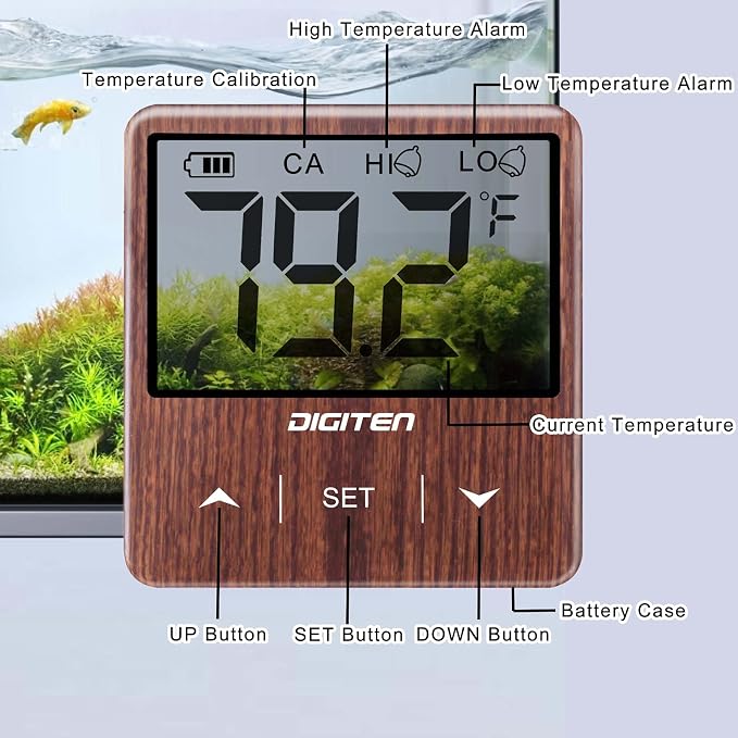 Aquarium Thermometer Digital Fish Tank Thermometer with Large LCD Display Stick On Water Terrarium Temperature Sensor Gauge for Reptiles Turtle Amphibians