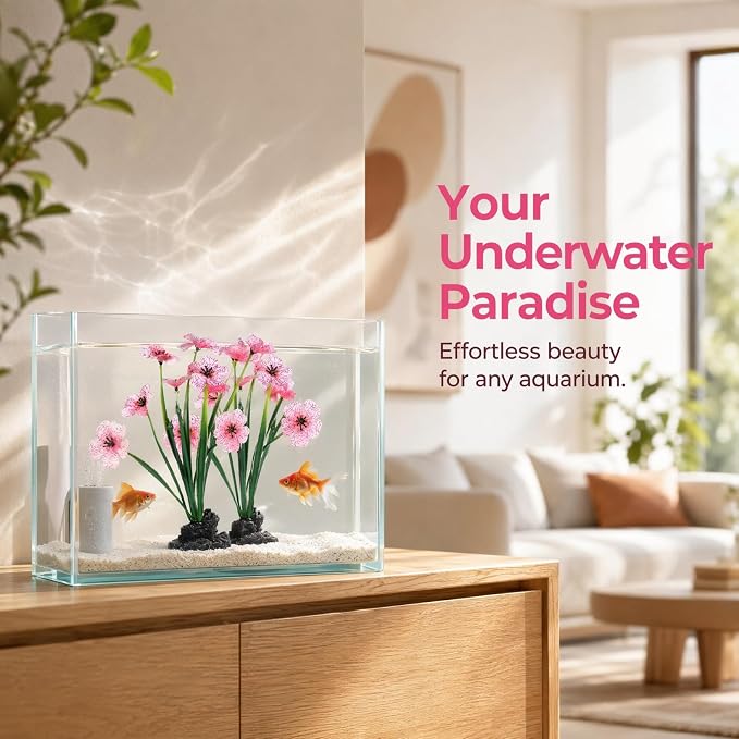 IMIKEYA 2Pcs Aquarium Plants Plastic Realistic Fish Tank Decor, Artificial Aquarium Plants Decoration with Soft Betta-Safe Leaves, Weighted Base for Fish Tank Accessories, 7.5 Inch Tall