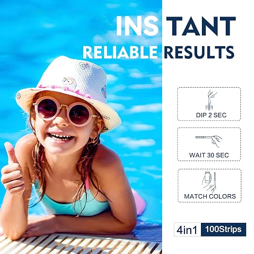 Pool Test Strips,100 Strips Pool and Hot Tub Test Strips | Swimming Pool Test Strips for Total Alkalinity, pH, Free Chlorine(Bromine),Cyanuric Acid-Pool Spa Water Test