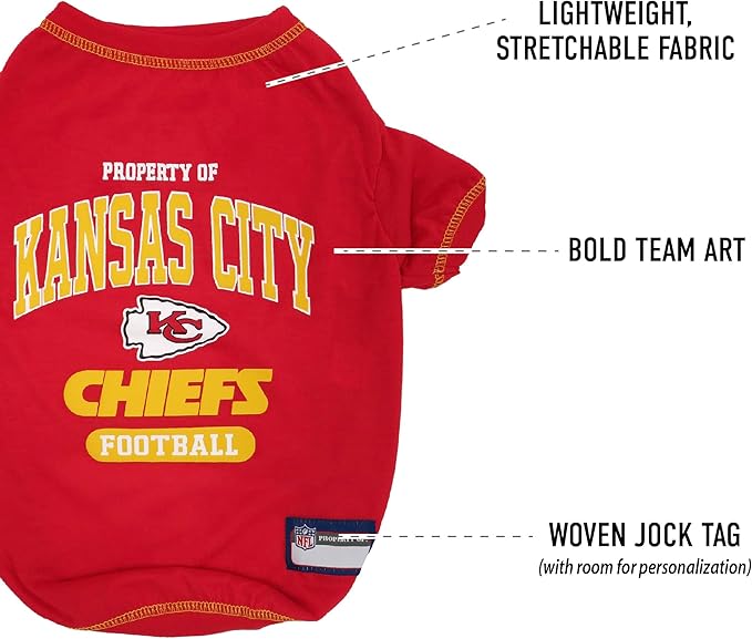 NFL Kansas City Chiefs Dog T-Shirt for Pets, Size X-Large. Officially Licensed Pet Shirt with Team Logo, Soft Stretchable Comfort Fit Apparel for Dogs & Cats