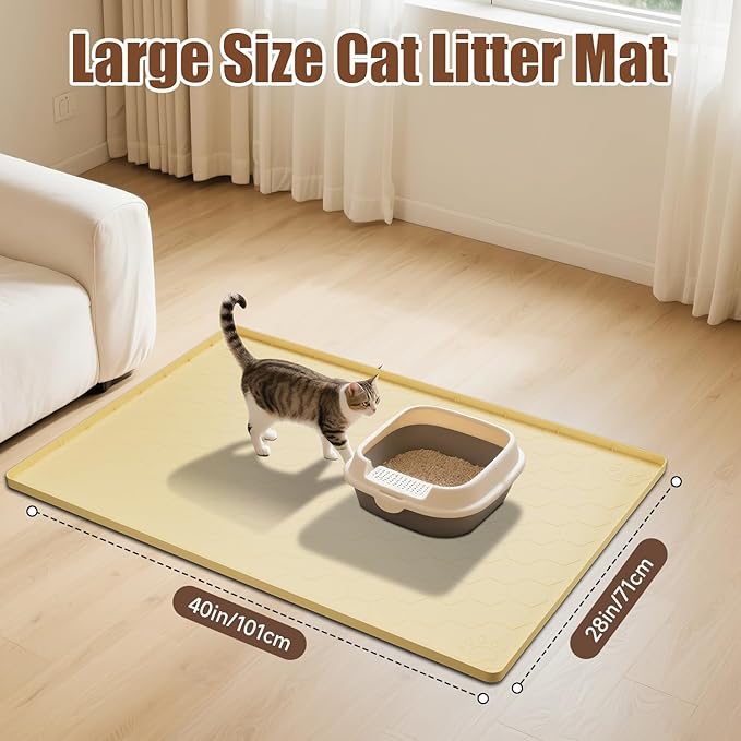 Pawinner Cat Mat for Litter Box, 40" X 28" Large Silicone Cat Litter Trapping Mat, Waterproof Cat Litter Mat, Soft on Kitty Paws, Easy to Clean, Non-Slip Kitty Scratch Pad for Floor(Yellow)