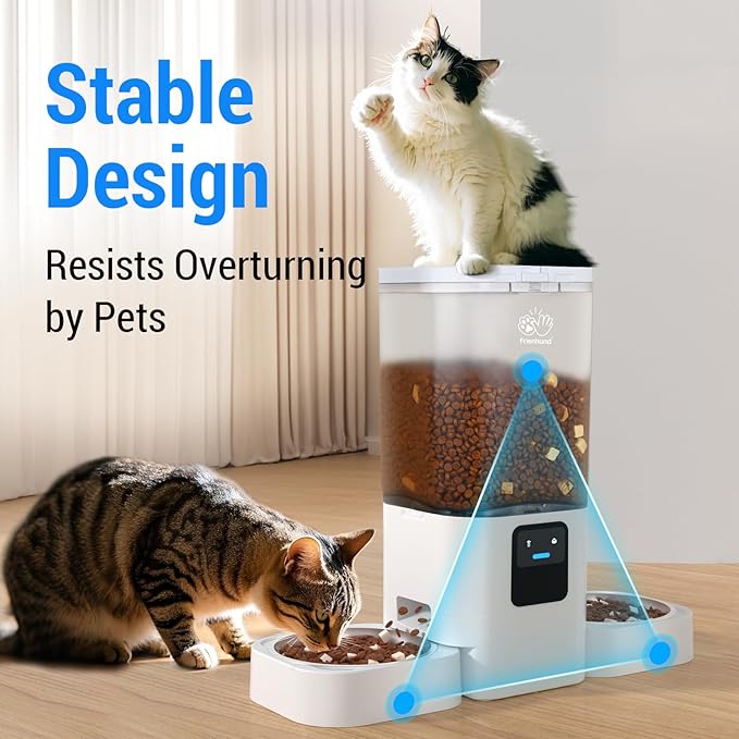 Frienhund Automatic Cat Feeders 2 Cat with Slow Feed: 7L Dual Automatic Dog Feeder with 5G WiFi, Double Auto cat Food Dispenser for Multiple Pets, Detachable for Easy Clean - 29 Cup (ACF190W-B)