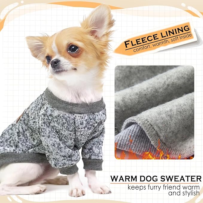 2 Pieces Dog Sweaters for Small Dogs Fall Dog Clothes Female Winter Fleece Puppy Sweaters Warm Outfit Pet Clothing Yorkie, Chihuahua, Bulldog, Dachshund, Pug, X-Large