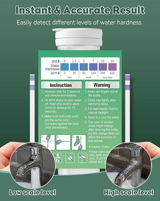 Pawfly 200 Strips Hard Water Test Kit for Calcium & Magnesium (0-425 ppm) Water Hardness Test Kits for Drinking Water Tap Water Well Pool Spa Water Softener Quick Accurate Water Quality Testing Kit