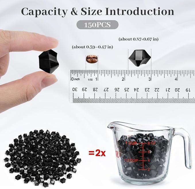 DOMESTAR Black Fake Ice Rocks, 150 PCS Acrylic Crystal for Vase Fillers | Fake Diamonds for Table Centerpieces Party Decor, Fish Tanks Decor Table Scatter DIY Craft Supplies