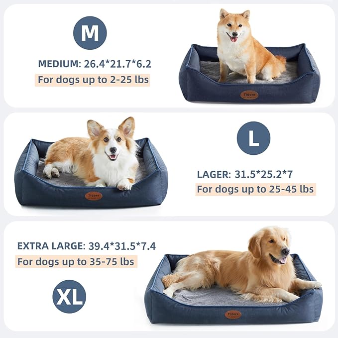 Tidore Orthopedic Dog Beds for Medium Dogs, Durable Egg Crate Foam Sofa Dog Bed wit Washable Removable Cover,Waterproof Lining,Pet Bed for Large Dogs (Navy Blue, 39.4" L x 31.5" W x 7.4" Th)