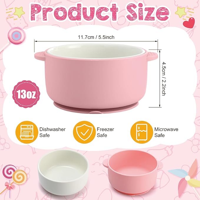 Domensi 4 Sets Kids Porcelain Bowls with Suction Sleeves Toddler Suction Bowl Upgrade Durable Microwave Dishwasher Safe Cereal Soup Snack Dishes for Baby Children Feeding Supplies (Macaron Colors)
