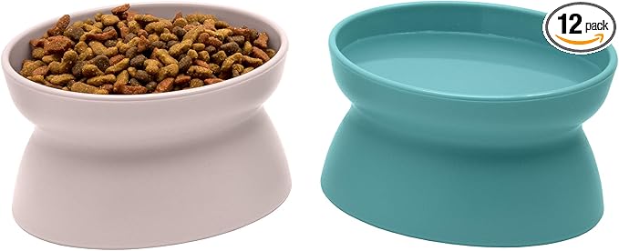 Kitty City Elevated Cat Bowls (Set of 2),Whisker-Friendly Raised Cat Food & Water Dishes,Modern Pedestal Design,Dishwasher Safe,6.5 oz Each – Teal & Light Pink,(Pack of 6)