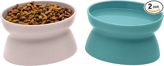 Kitty City Elevated Cat Bowls (Set of 2), Whisker-Friendly Raised Cat Food & Water Dishes, Modern Pedestal Design, Dishwasher Safe, 6.5 oz Each – Teal & Light Pink