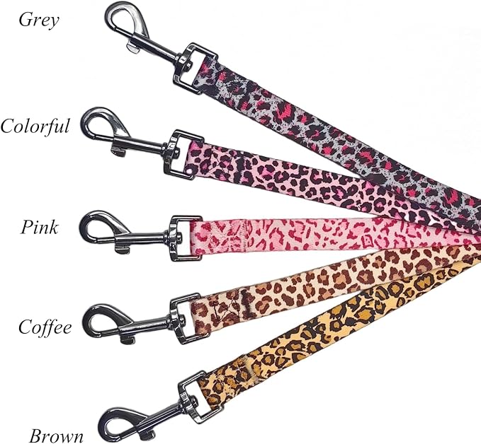 Dog Collar Leash Set, Leopard Pattern, Polyester Material, Adjustable Collar and 5ft Matching Leash, for Small Dogs.(S, Pink Leopard)