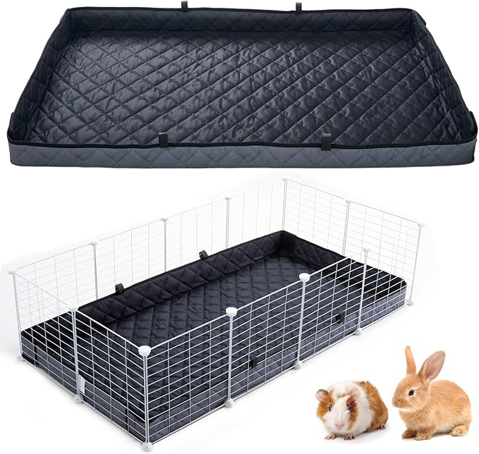 FunFurry Quilted Guinea Pig Cage Liner, Reversible & Absorbent Bottom Base, Cage Liners for Small Animals, Hamster Chinchilla Hedgehog Ferret Rabbit. (Dark Grey-Quilted, 12" X 24")