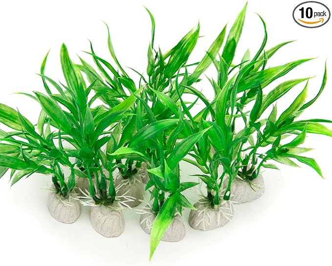 10 Pack Artificial Aquarium Plants, Small Size 4 inch Approximate Height Fish Tank Decorations Home Décor Plastic Green | Small Size 4 inch Approximate Height Fish Tank Decorations Home Décor Plastic Green