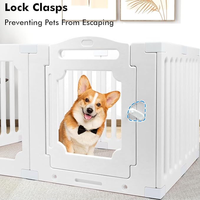 Ancaixin Modern Clear Acrylic Dog PlayPen for Indoors, 25.5Inch Tall & 11-Panel Metal-Free Puppy Playpen for Small and Medium Dogs, Tool-Free Assembly, Easy Assemble Pet Fence with Door Lock (White)