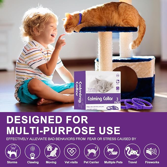 Calming Collar for Cats,Calming Cat Collars Adjustable Soother Anxiety Relief & Stress,3 Pack Pheromone Collars for Small,Medium and Large Cats