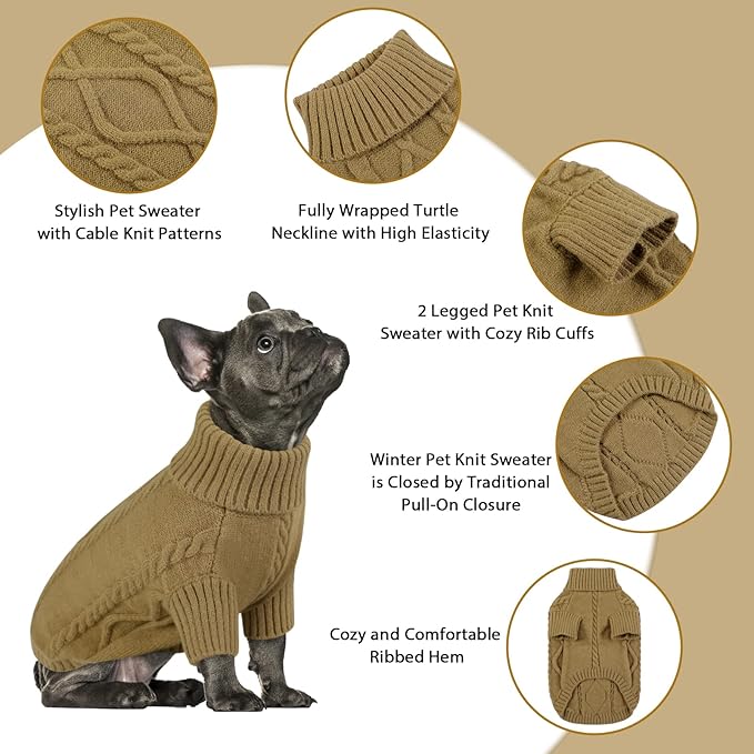 Queenmore Dog Sweater for Large Size Dog,Pitbull Doggy Sweater,XXL Pet Sweater for Labrador Retriever,Cold Weather Warm Knitted Pet Sweatershirt for Boy Girl Dogs (Brown,2XL)