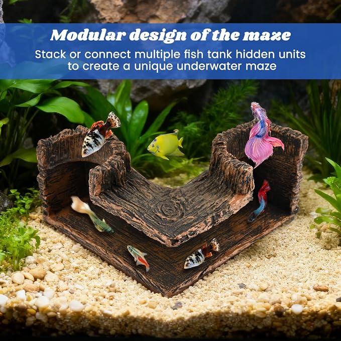 Aquarium Cave, Fish Tank Cave for Corners, Fish Hideout for Aquarium, Guppy, Neon Tetra, Corydoras Catfish, Bettas Hide, Tank Decor(13x13x7cm)