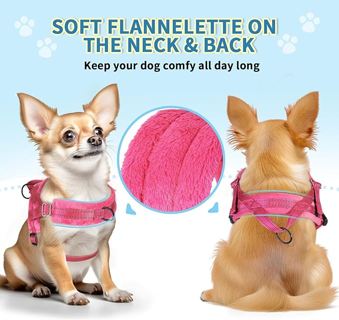 Lukovee No Pull Dog Harness and Leash Set, Soft Padded Small Dog Harness, Neck & Chest Adjustable Reflective Vest Puppy Harness with 4ft Lightweight Anti-Twist Dog Leash for Small Dogs (Pink, Large)