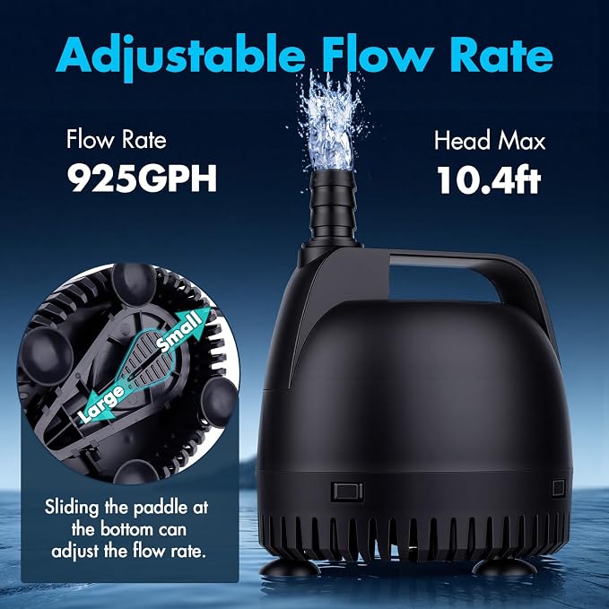 hygger 925GPH Submersible Pump Aquarium, Fish Tank Water Pump Adjustable Flow with 2 Nozzles, 10.4 ft High Lift Quiet Fountain Pump for Aquarium, Pond, Hydroponics, Water Garden