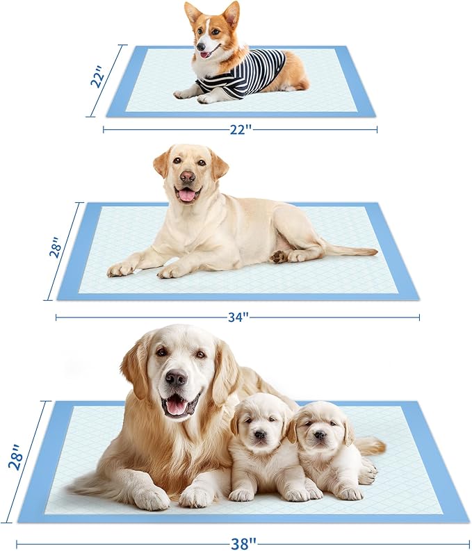 Powools 75-Pack XX-Large Puppy Pads - 38" x 28" Pee Pads for Dogs Potty Training with Leak-Proof Quick-Dry Design, 6-Layer Wee Wee Pads for Dogs, Blue