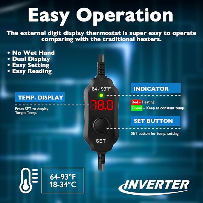 AquaMiracle Submersible Aquarium Heaters, 300W Fish Tank Heater with LED Digital Temp Display, Dry-Run Auto Power-Off & Overheat Protection, for Freshwater and Saltwater Tanks (40-75 Gal)